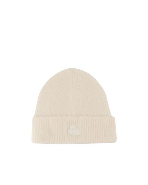 Isabel Marant Natural Logo Patch Ribbed-Knit Beanie