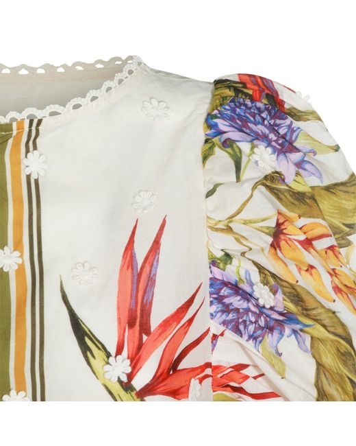 Farm Rio White Tropical Puff-Sleeve Top