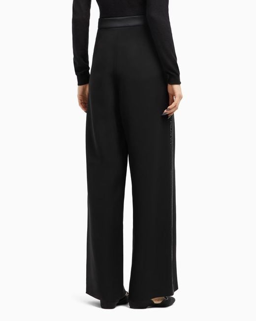 Giorgio Armani Black Rhinestone-Detail Silk Trousers