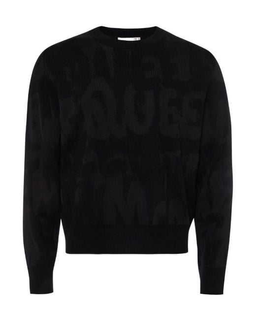 McQueen Black Logo Jacquard Knitted Jumper for men