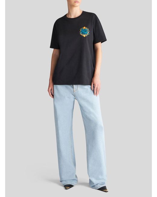 Etro Black Pegaso-Embroidered Cotton T-Shirt