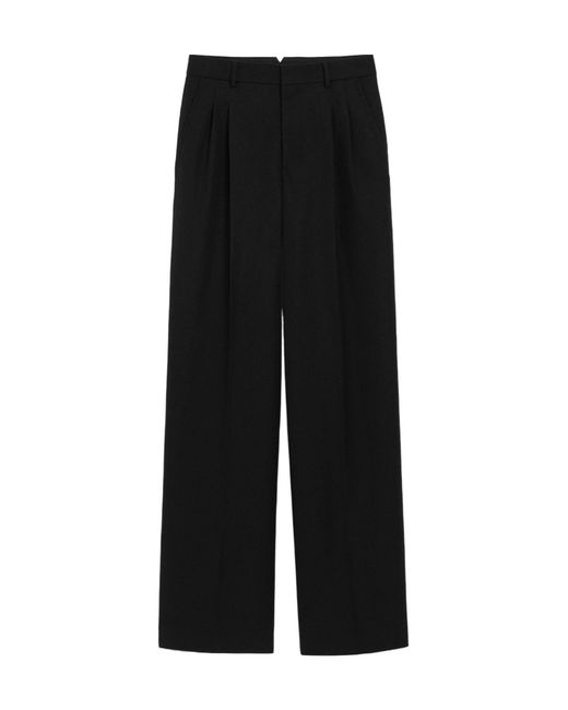AMI Black Low-Rise Pleated Wide-Leg Wool Trousers