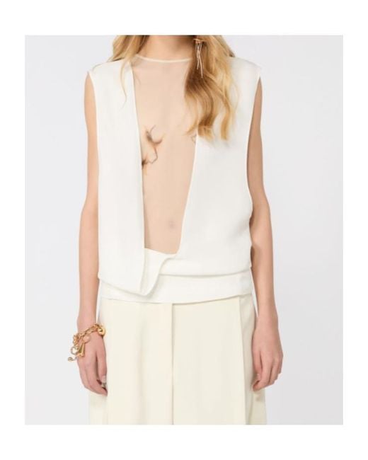Sportmax White Calle Draped Sleeveless Top