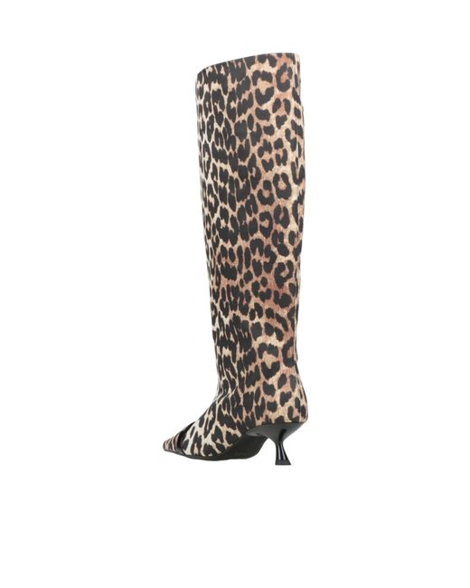 Ganni White Leopard Print Knee-High Boots