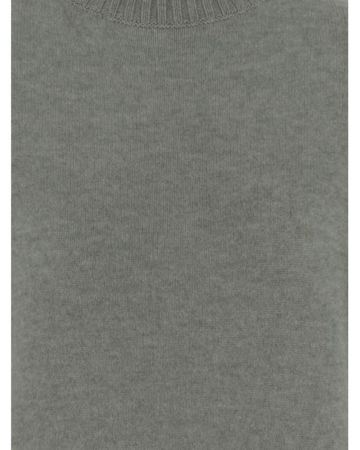 Allude Gray Ribbed Turtleneck Knitted Sweater