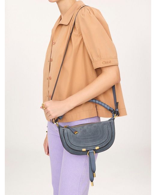 Chloé Blue Chloé Mini Marcie Suede Shoulder Bag