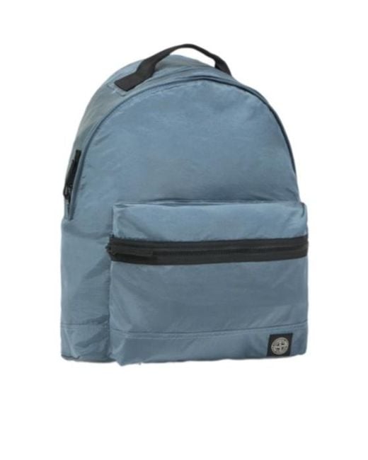 Stone Island Blue Logo Patch Zipped Backpack for men