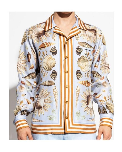 Dolce & Gabbana White Shell Printed Long-Sleeved Shirt for men