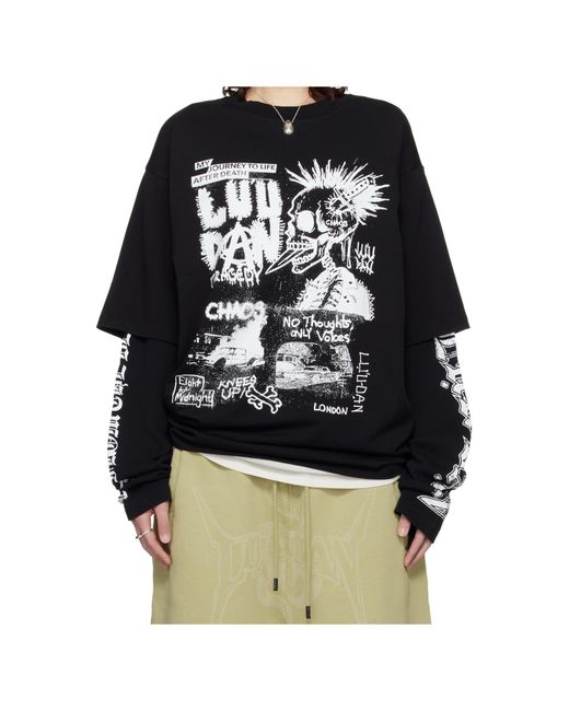 Lu'u Dan Black Double Deck Crew Neck T-Shirt for men