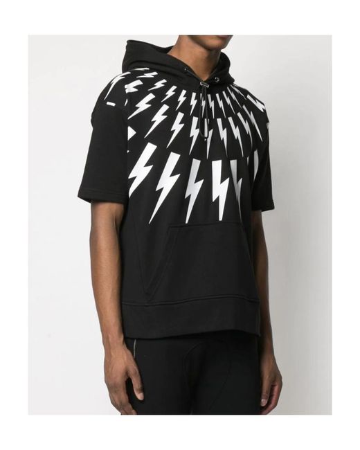 Neil Barrett Black Printed Short-Sleeved Hoodie for men
