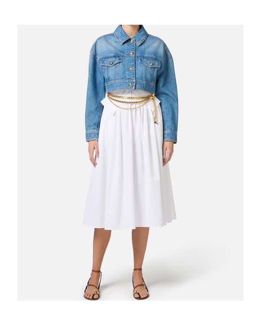 Elisabetta Franchi Blue Oversized Cropped Denim Jacket