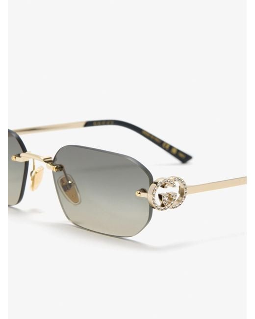 Gucci White Rectangular-Frame Sunglasses