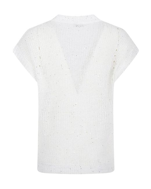 Peserico White Sequinned Short-Sleeve Cardigan