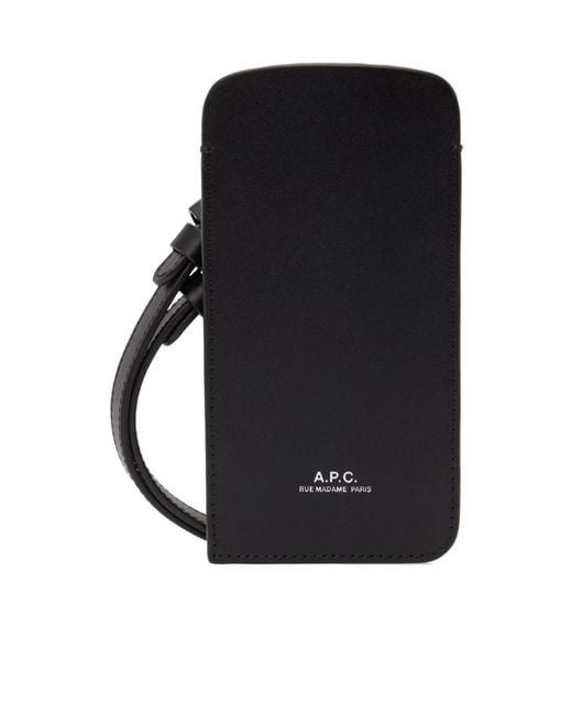 A.P.C. Black Leather Phone Bag for men