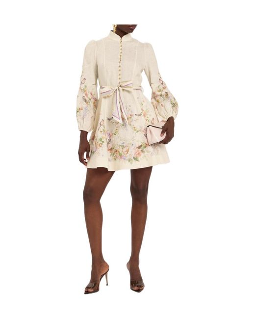 Zimmermann Natural Printed Linen Mini Dress