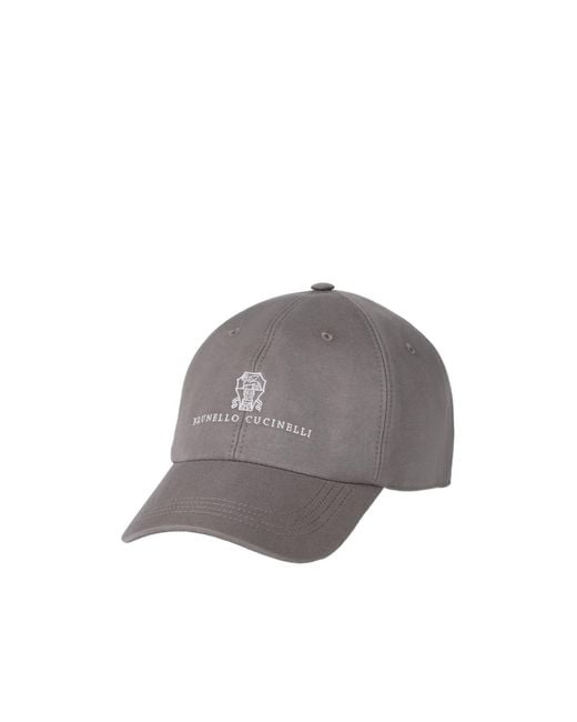 Brunello Cucinelli Gray Logo Embroidered Baseball Hat for men
