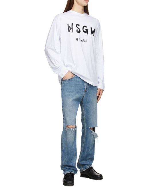 MSGM White Logo Printed Long-Sleeved T-Shirt for men