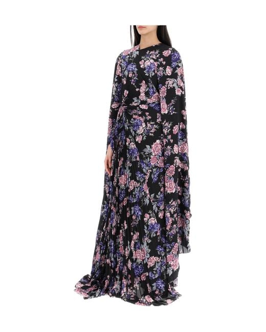 Balenciaga Blue Floral Print Pleated Dress