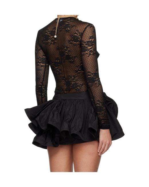 VAQUERA Black Lace Bullet Bra Round Neck Bodysuit