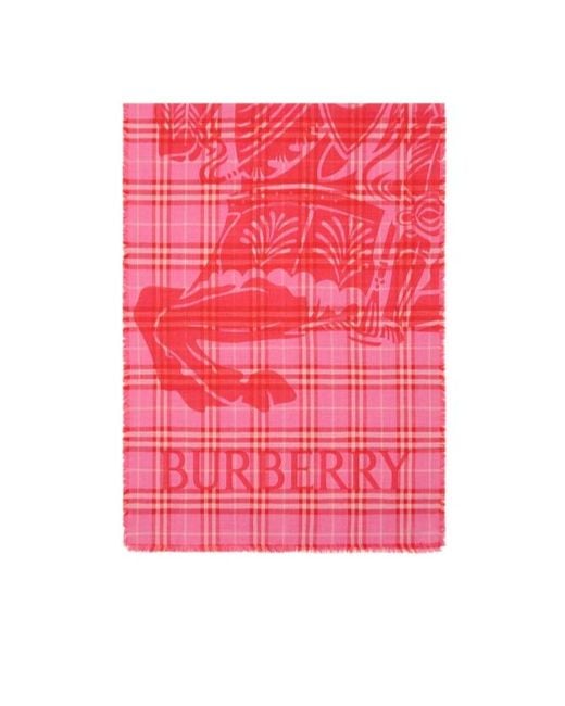 Burberry Pink Checked Frayed-Edge Scarf