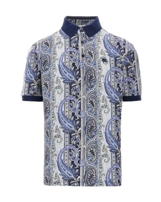 Etro Blue Paisley Motif Short-Sleeved Polo Shirt for men