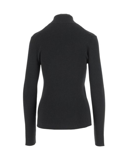 Jil Sander Black Zip-Up Ribbed-Knit Cardigan