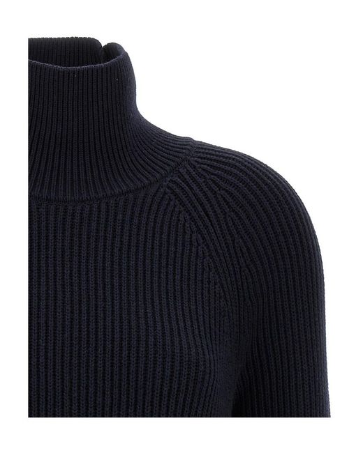 AMI Blue Ami Logo Patch Ribbed Turtleneck Sweater