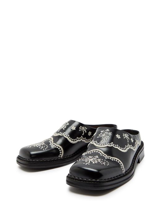 Simone Rocha Black Embroidered Leather Mules