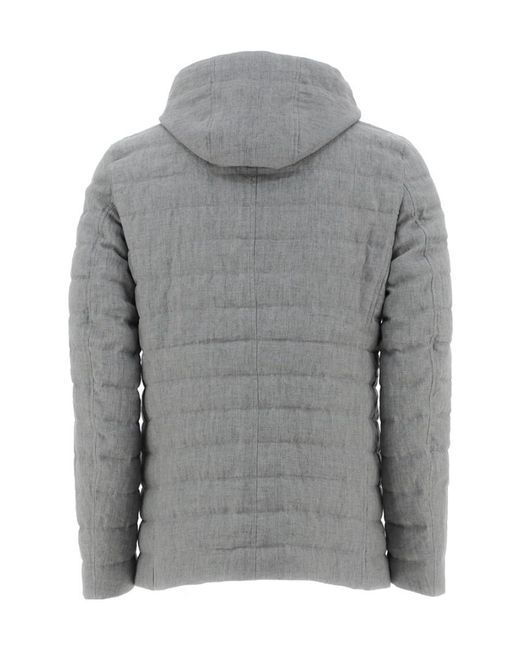 Herno Gray Hooded Quilted Coat for men