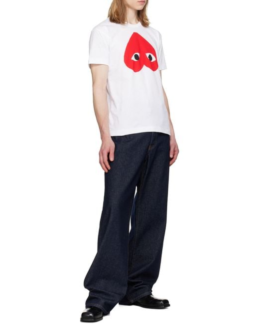 COMME DES GARÇONS PLAY White Comme Des Garçons Play Reverse Heart Print T-Shirt for men