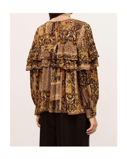 Ba&sh Brown Pixie Ruffled Printed Top