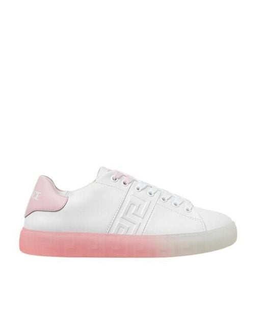 Versace White Greca-Embossed Lace-Up Sneakers