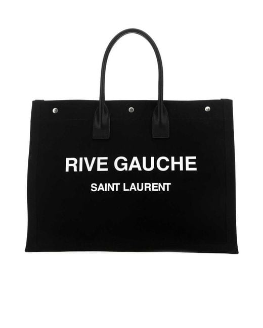 Saint Laurent Black Rive Gauche Logo Printed Tote Bag