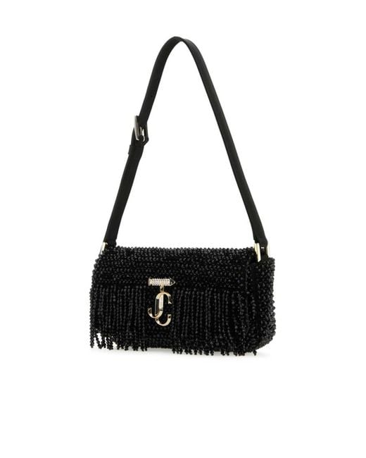 Jimmy Choo Black Avenue Bead-Embellished Foldover Top Mini Shoulder Bag