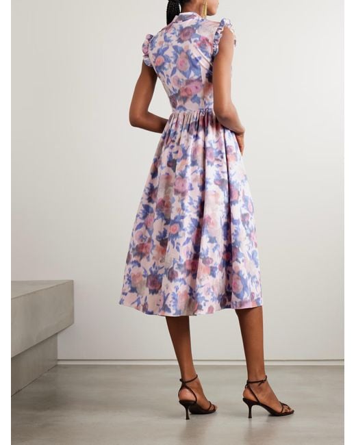 Erdem Purple Ruffled Print Dress