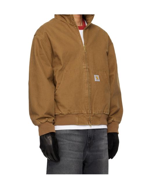 Carhartt Brown Ravon Logo-Patch Zip-Up Jacket for men