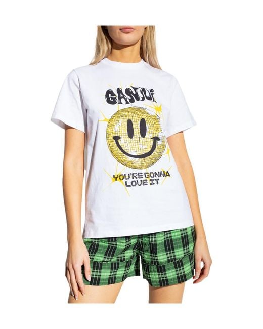 Ganni White Smiley Relaxed T-Shirt