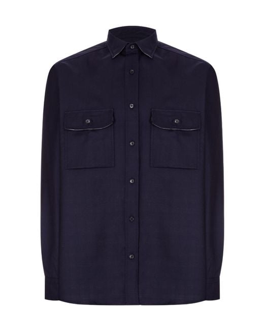 Brioni Blue Long-Sleeved Shirt for men