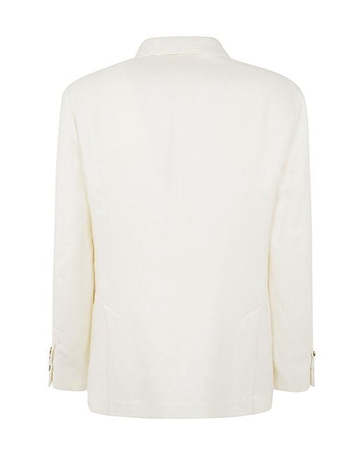 Brunello Cucinelli White Single-Breasted Curved Hem Blazer for men