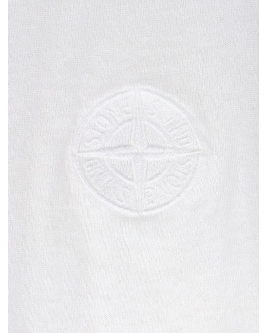 Stone Island White Embroidered-Logo Cotton T-Shirt for men