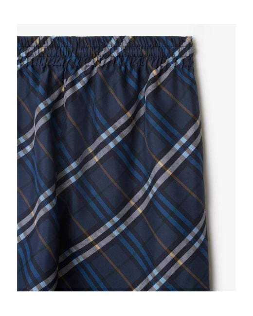 Burberry Blue Silk Poplin Check Shorts for men