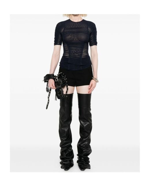 Mugler Black Mesh Short-Sleeves Top