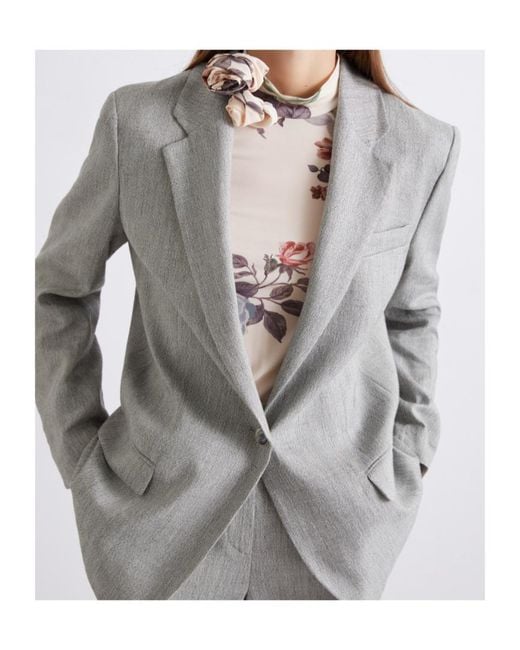 Marella Gray Stretch Linen-Blend Grisaille Blazer
