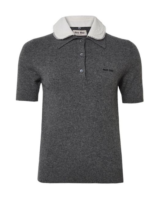 Miu Miu Gray Polo Shirt With Peter Pan Collar