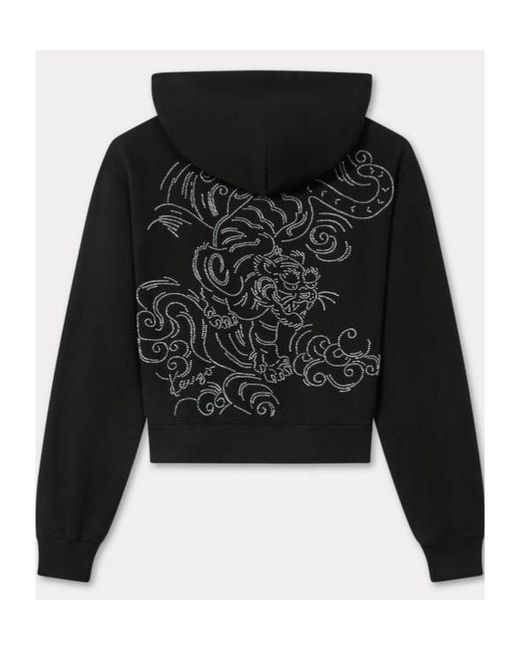 KENZO Black Star Tiger' Embroidered Cropped Hoodie