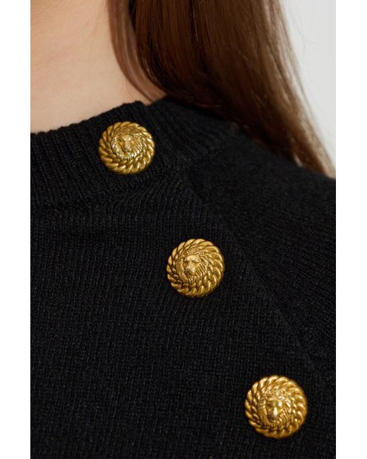 Balmain Blue Button-Detailed Knitted Sweater