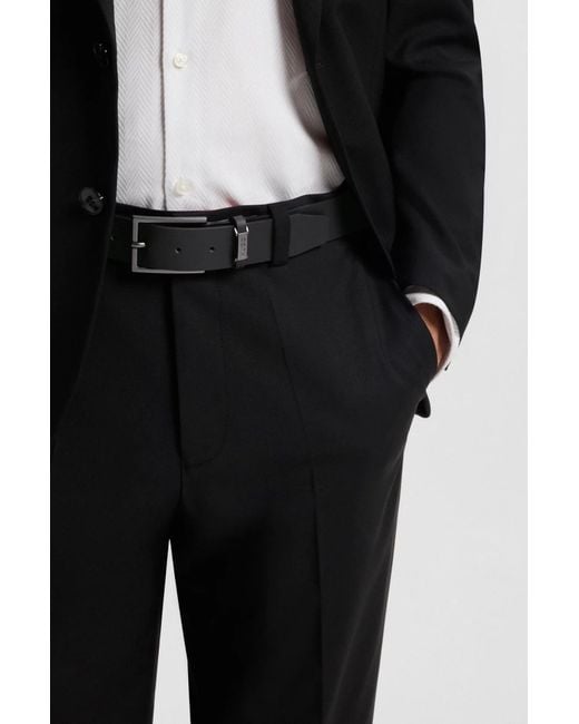 Boss Black Leather Belt With Logo Plaque Buckle for men