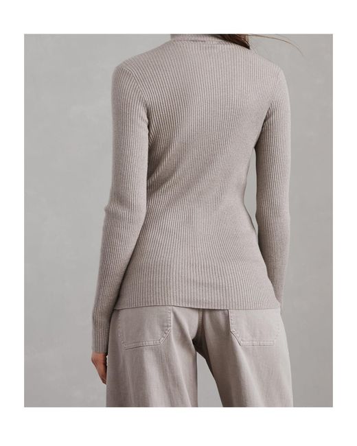 Brunello Cucinelli Gray High Neck Ribbed T-Shirt
