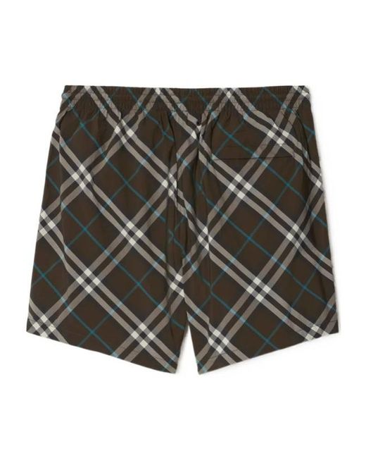 Burberry Gray Checked Drawstring Swim Shorts for men