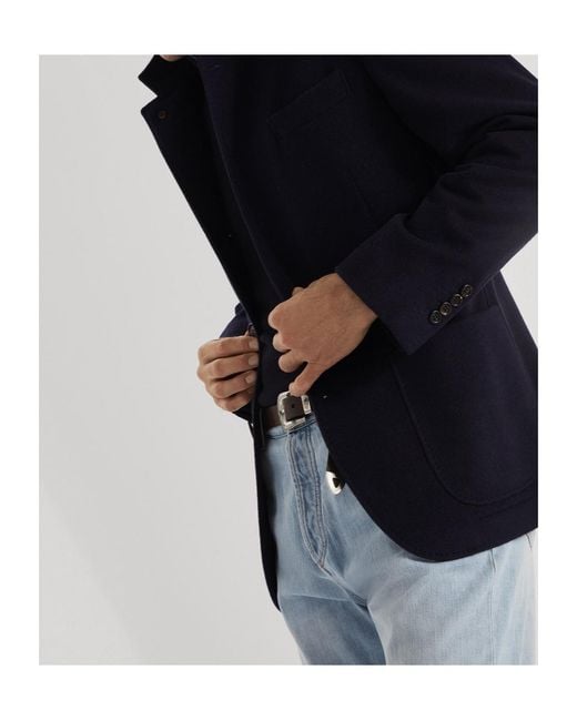 Brunello Cucinelli Blue Water-Resistant Lightweight Cashmere Outerwear Blazer for men
